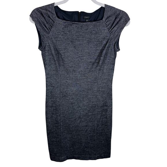 Ann Taylor Black Heather Square Neck Cap Sleeve Wool Blend Sheath Dress Size 10 - Picture 1 of 8